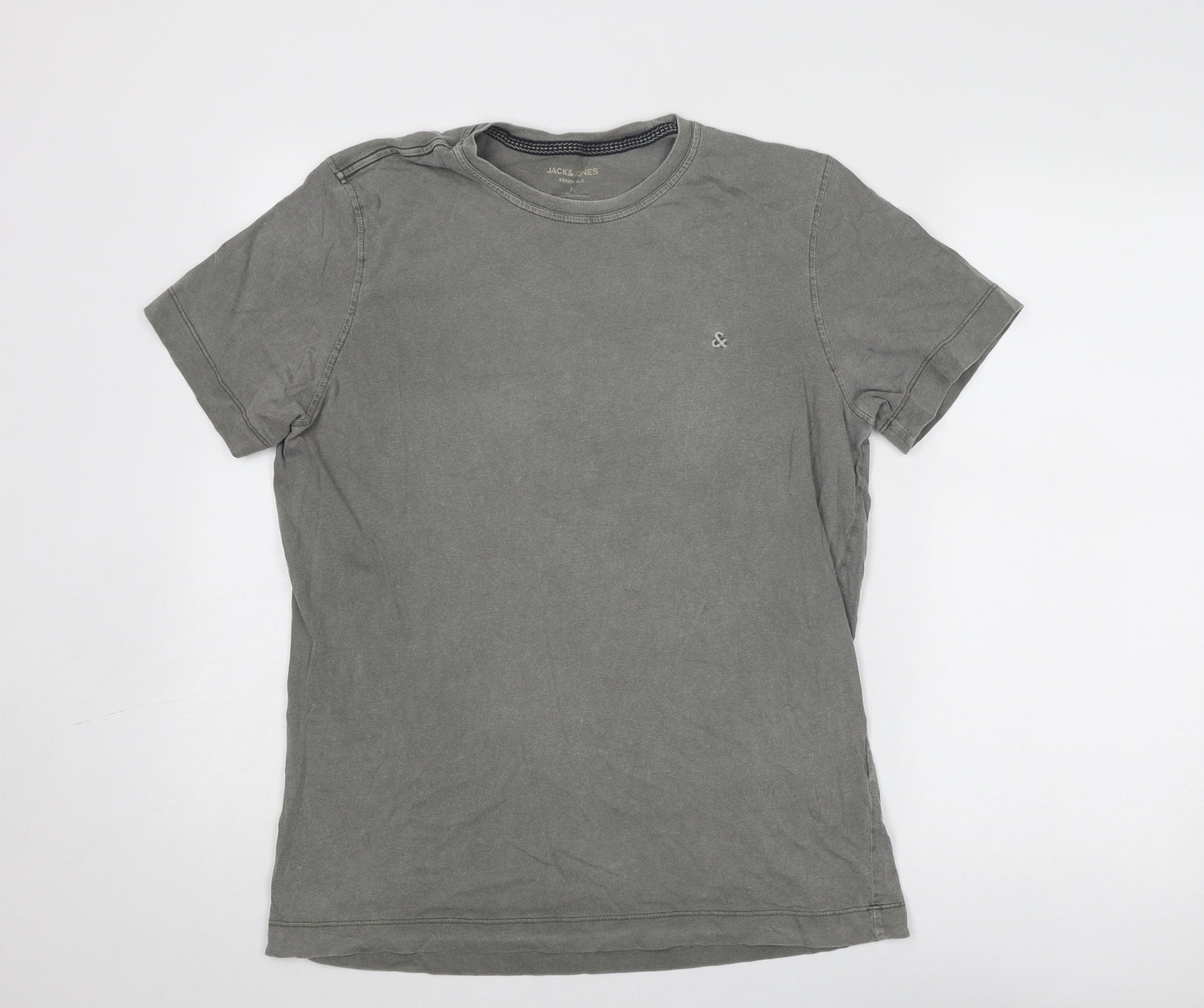 JACK & JONES Mens Grey Cotton T-Shirt Size M Round Neck