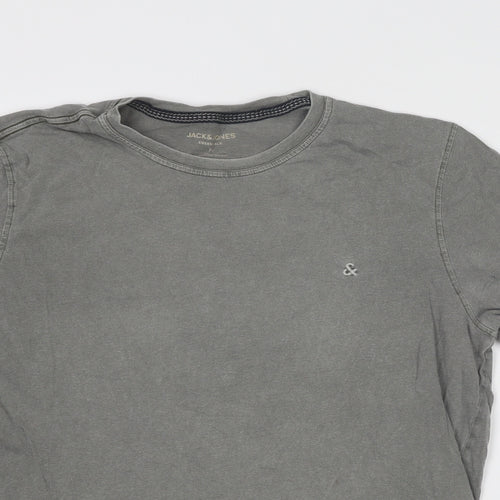JACK & JONES Mens Grey Cotton T-Shirt Size M Round Neck