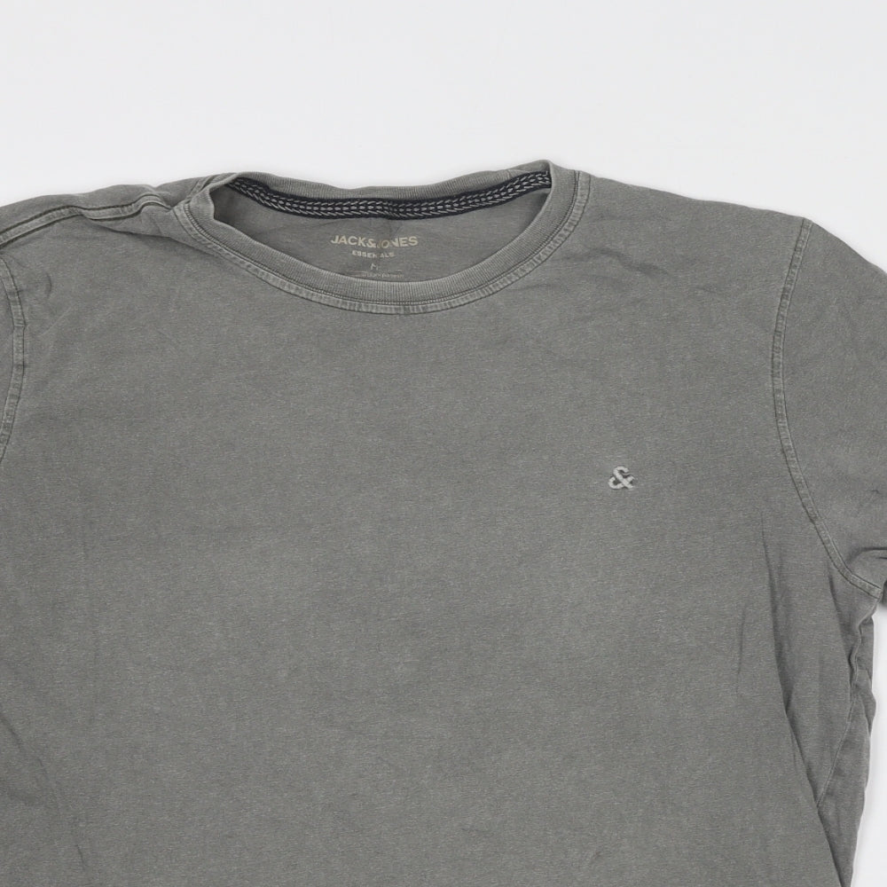 JACK & JONES Mens Grey Cotton T-Shirt Size M Round Neck