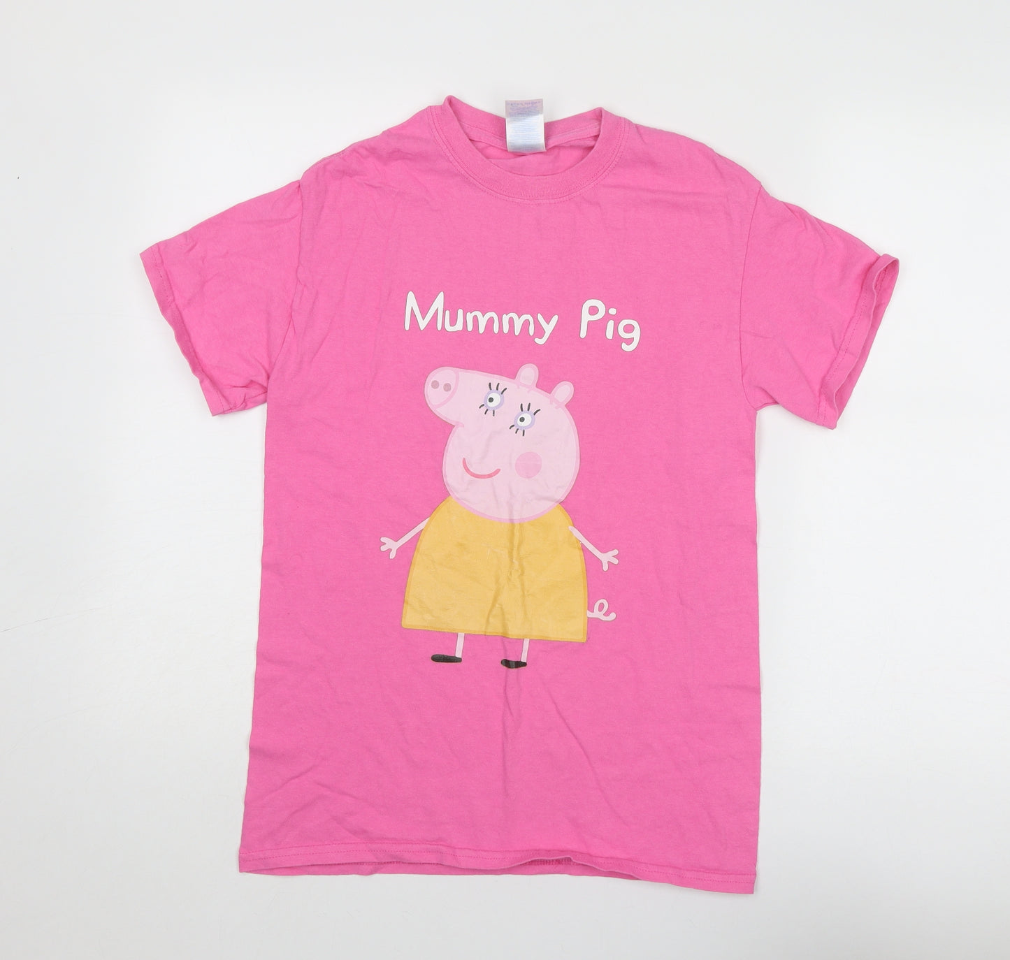 Peppa Pig Womens Pink Cotton Basic T-Shirt Size S Round Neck - Mummy Pig