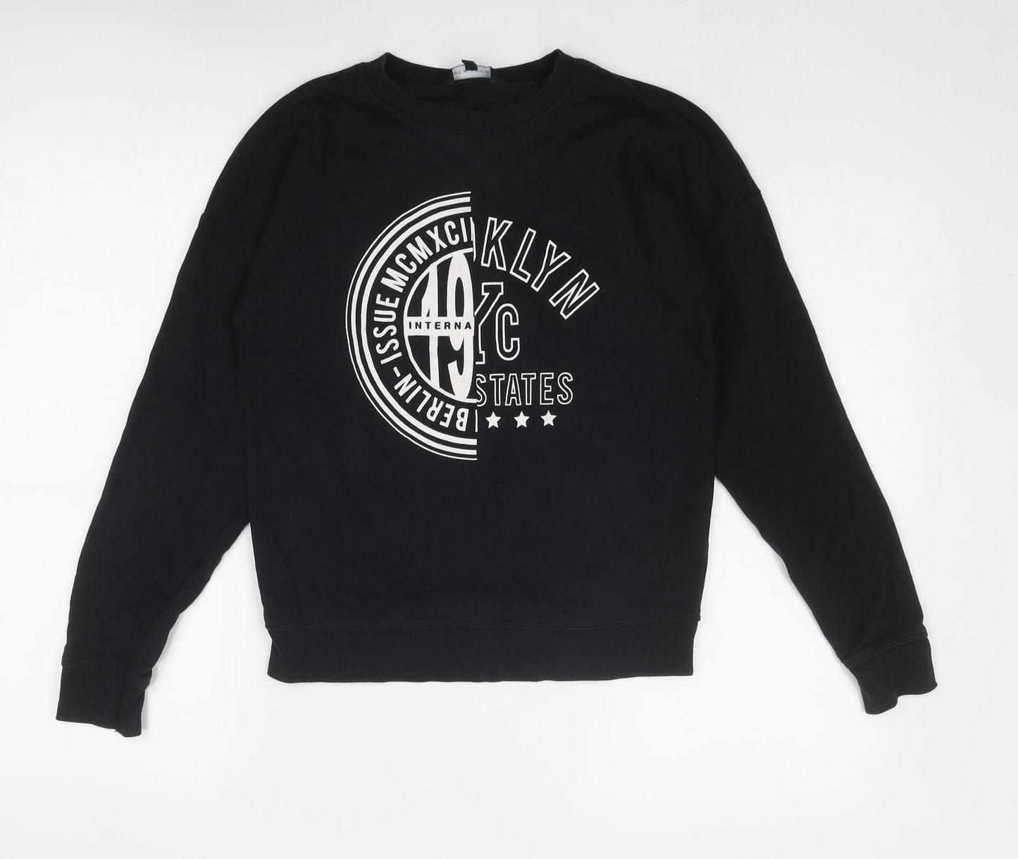 New Look Womens Black Cotton Pullover Sweatshirt Size 8 Pullover