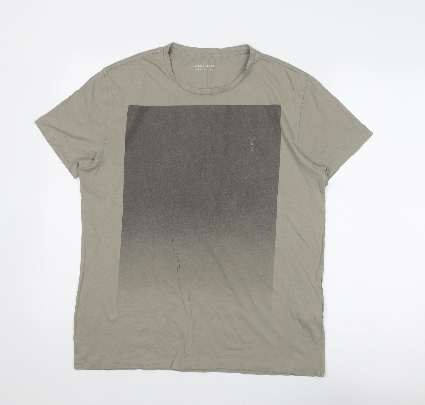 AllSaints Mens Green Cotton T-Shirt Size M Round Neck
