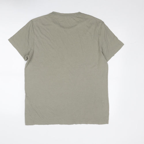 AllSaints Mens Green Cotton T-Shirt Size M Round Neck
