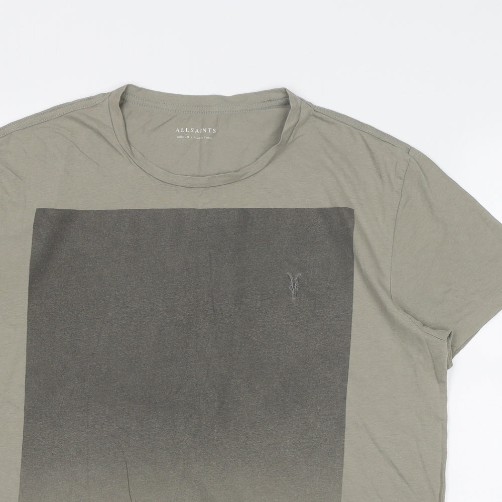 AllSaints Mens Green Cotton T-Shirt Size M Round Neck