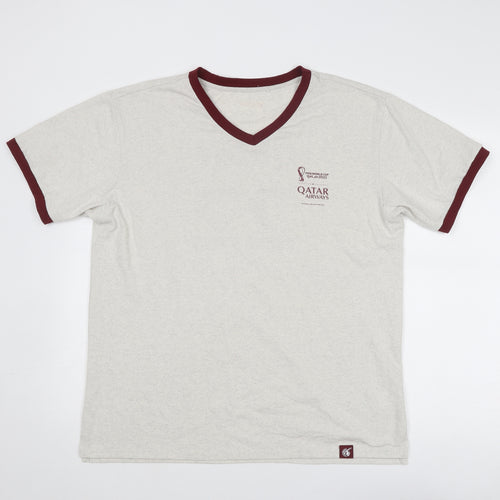 FIFA Mens Beige Polyester T-Shirt Size M V-Neck - Qatar Airways Fifa World Cup 2022