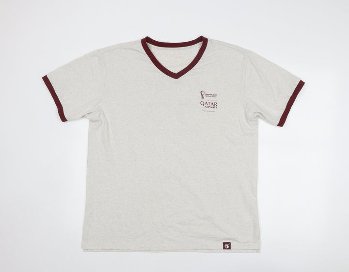 FIFA Mens Beige Polyester T-Shirt Size M V-Neck - Qatar Airways Fifa World Cup 2022