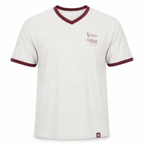 FIFA Mens Beige Polyester T-Shirt Size M V-Neck - Qatar Airways Fifa World Cup 2022