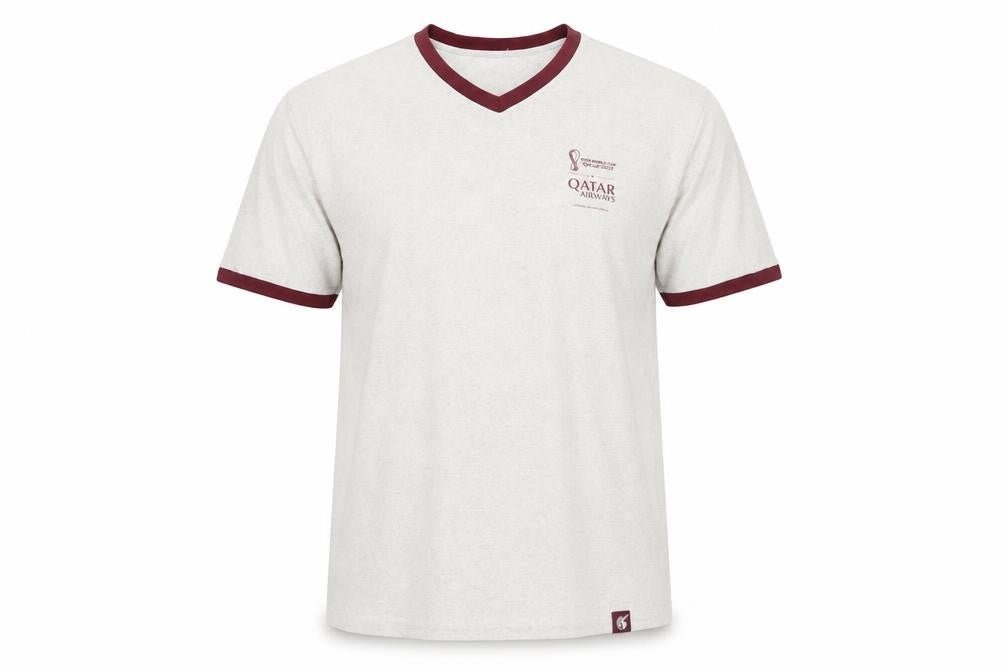FIFA Mens Beige Polyester T-Shirt Size M V-Neck - Qatar Airways Fifa World Cup 2022