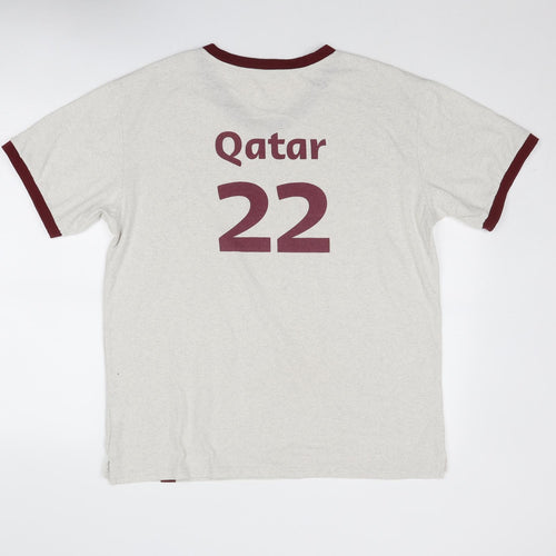 FIFA Mens Beige Polyester T-Shirt Size M V-Neck - Qatar Airways Fifa World Cup 2022