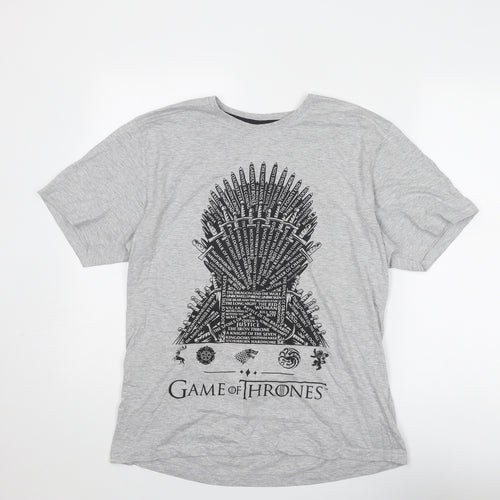 Game Of Thrones Mens Grey Cotton T-Shirt Size M Round Neck
