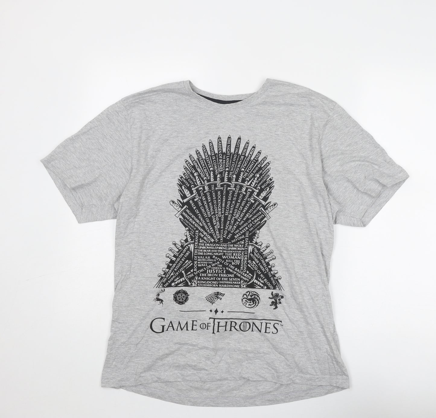 Game Of Thrones Mens Grey Cotton T-Shirt Size M Round Neck