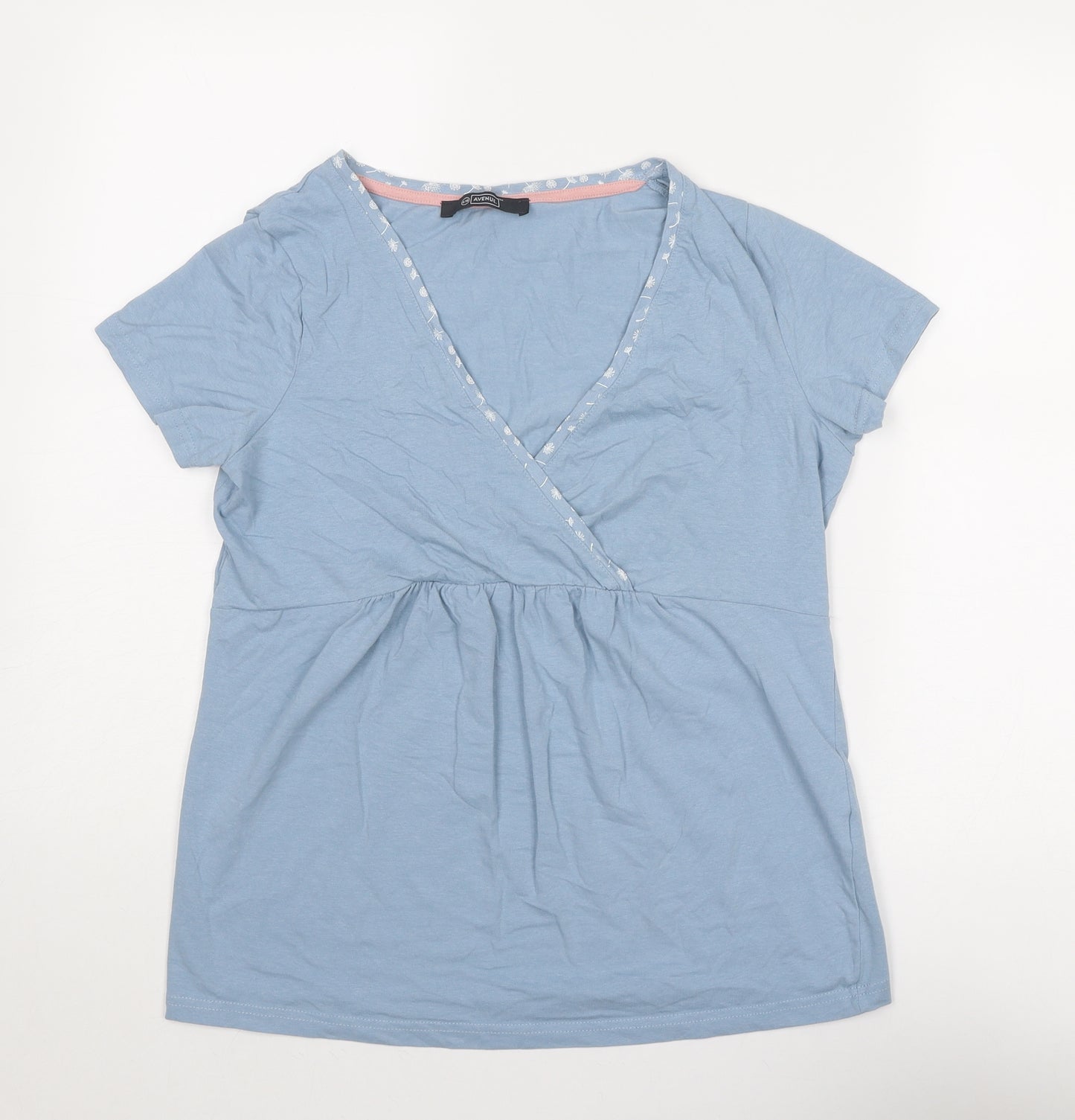 Avenue Womens Blue Cotton Basic T-Shirt Size 8 V-Neck - Size 8-10