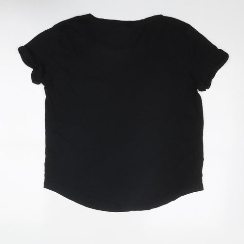 H&M Womens Black Cotton Basic T-Shirt Size M Round Neck