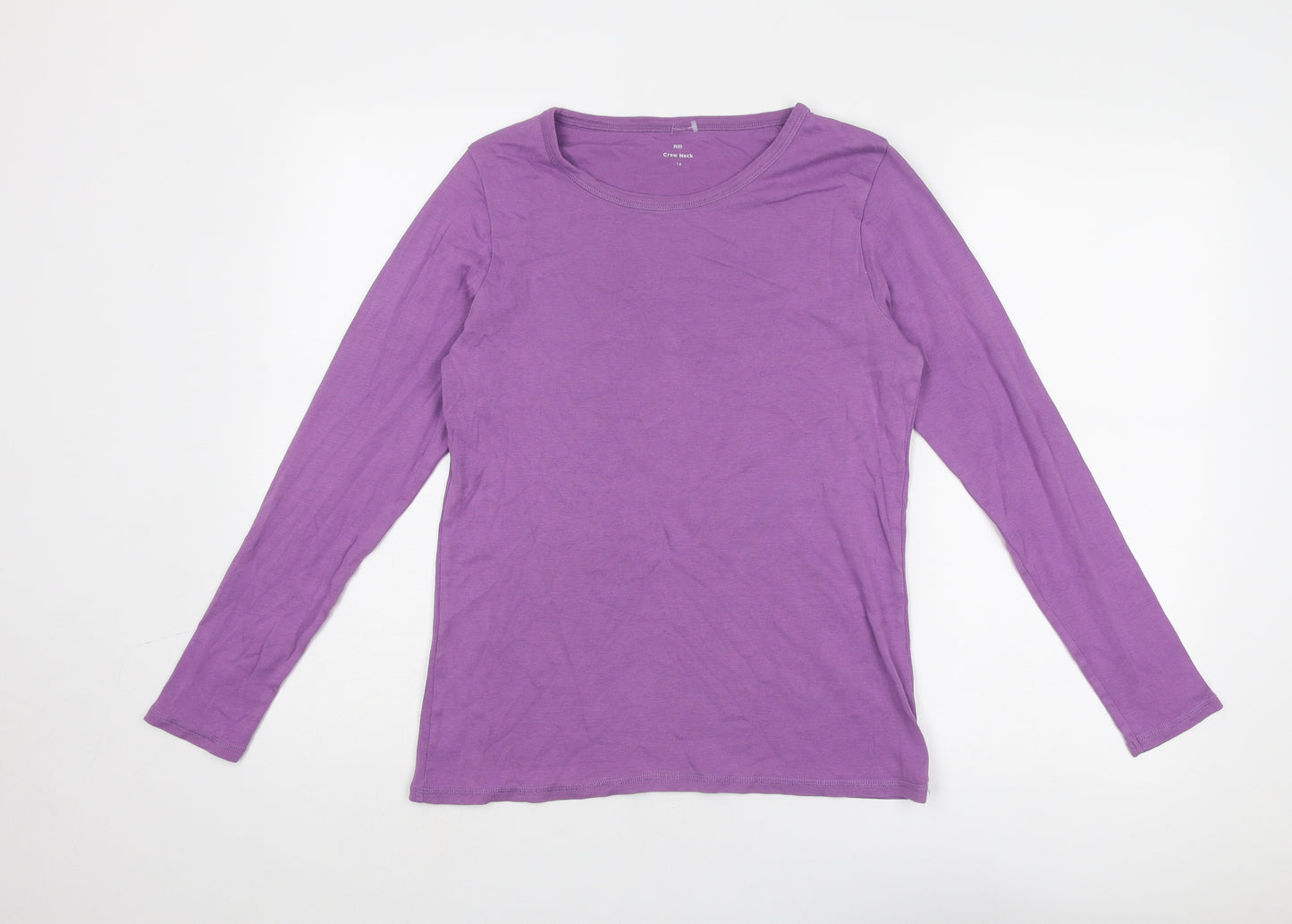 Marks and Spencer Womens Purple Cotton Basic T-Shirt Size 14 Round Neck