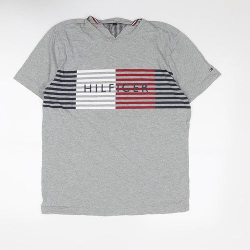 Tommy Hilfiger Mens Grey Cotton T-Shirt Size L Round Neck