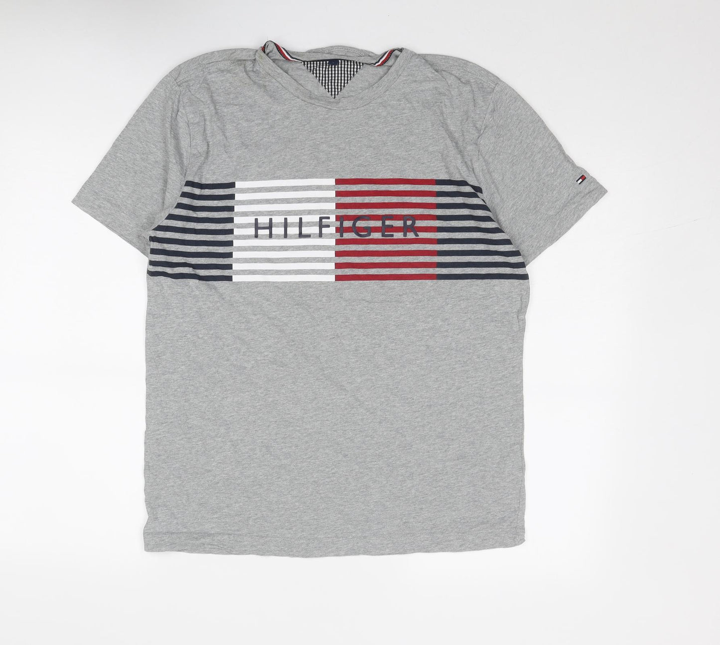 Tommy Hilfiger Mens Grey Cotton T-Shirt Size L Round Neck