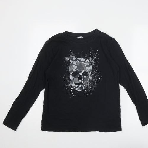 Dynamic Boys Black Cotton Basic T-Shirt Size 11-12 Years Round Neck Pullover - Skull