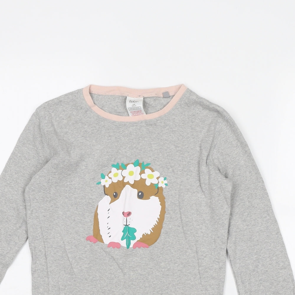 Boden Girls Grey Cotton Basic T-Shirt Size 14 Years Round Neck Pullover - Guinea Pig