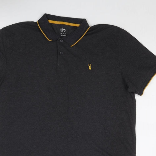 NEXT Mens Grey Cotton Polo Size L Collared Button
