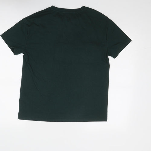 Zara Womens Green Polyester Basic T-Shirt Size S Round Neck - Flower