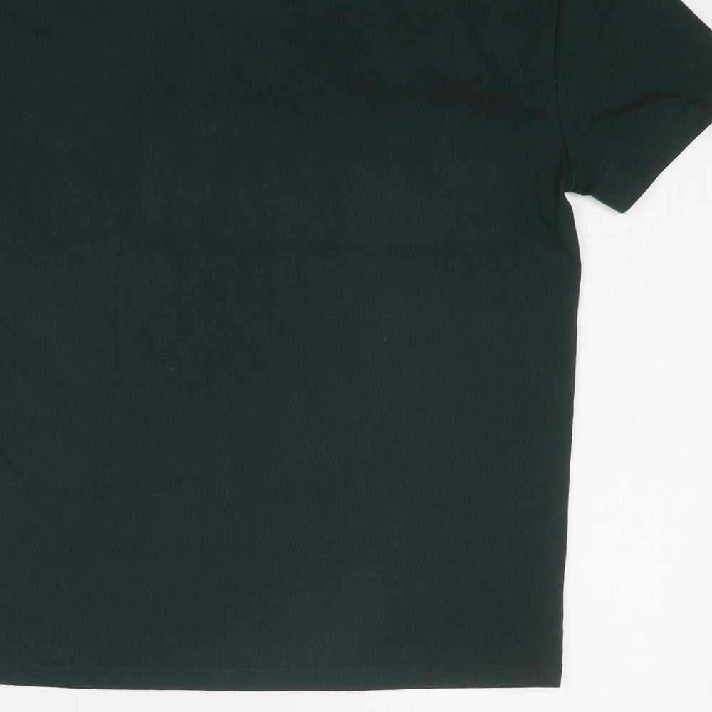 Zara Womens Green Polyester Basic T-Shirt Size S Round Neck - Flower