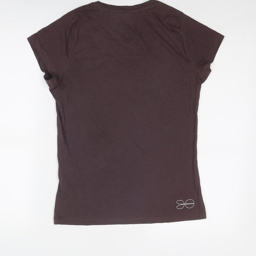 Crosshatch Womens Brown Cotton Basic T-Shirt Size S Round Neck