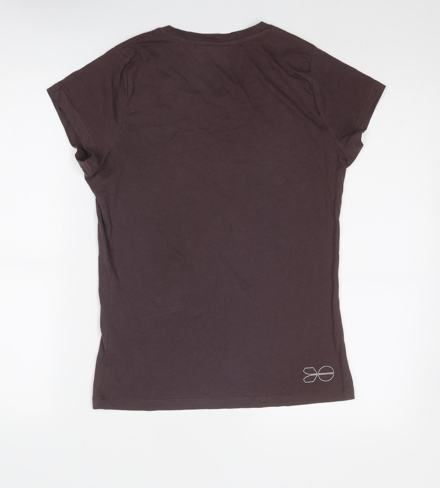 Crosshatch Womens Brown Cotton Basic T-Shirt Size S Round Neck
