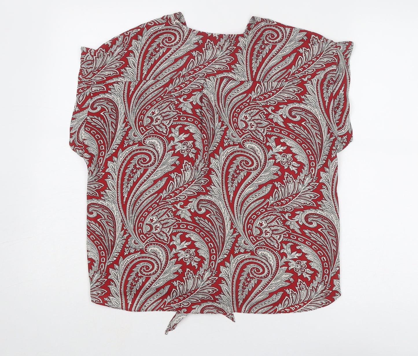 Dorothy Perkins Womens Red Geometric Polyester Basic Blouse Size 10 V-Neck - Knot Front