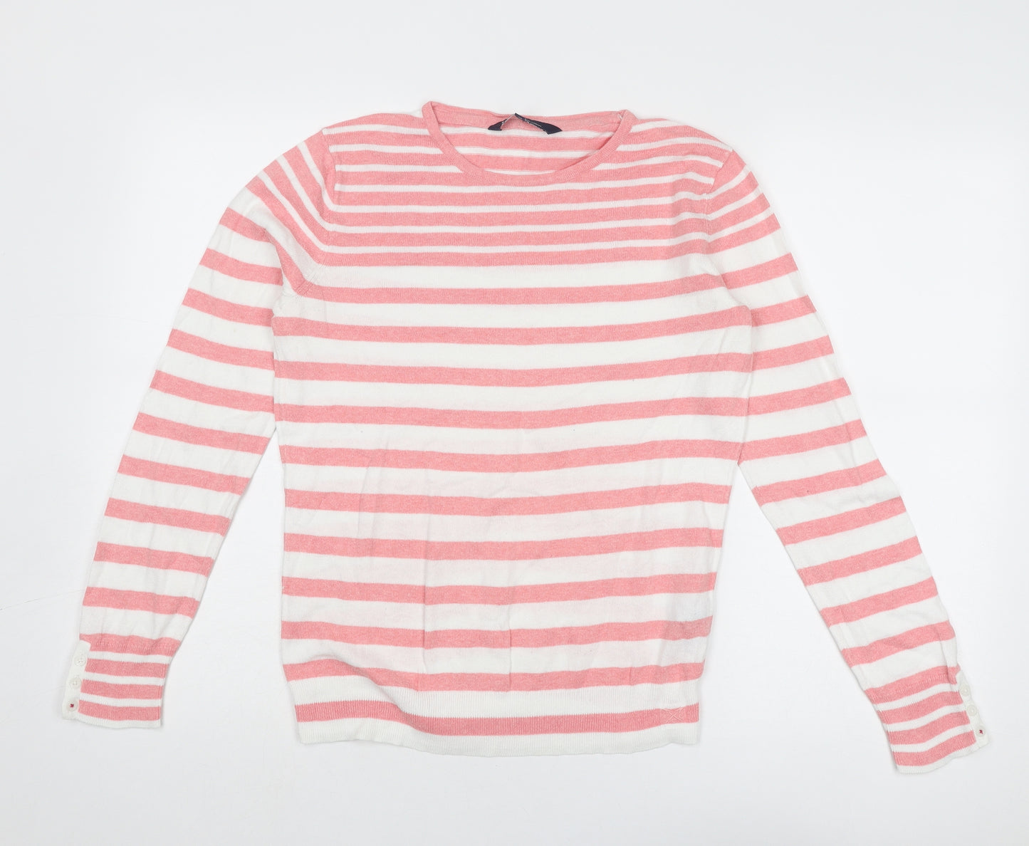Crew Clothing Womens Pink Round Neck Striped Cotton Pullover Jumper Size 12