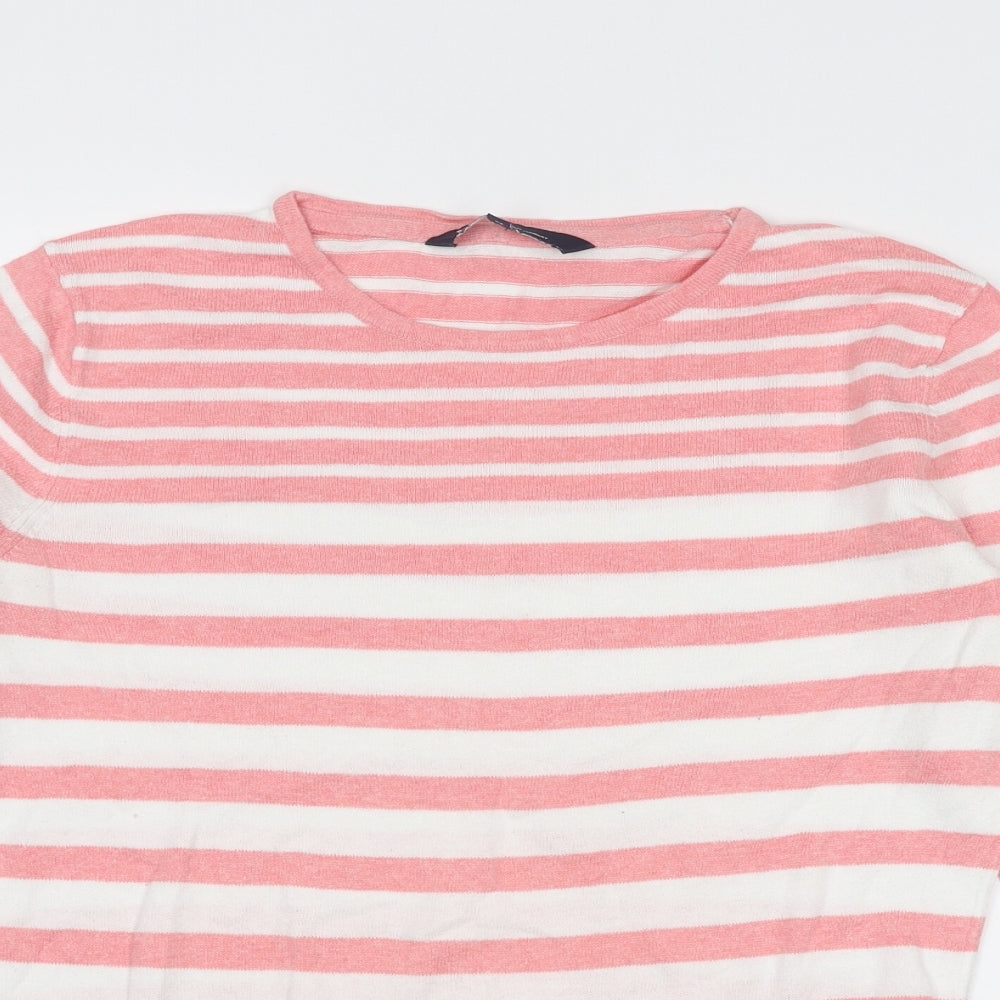 Crew Clothing Womens Pink Round Neck Striped Cotton Pullover Jumper Size 12