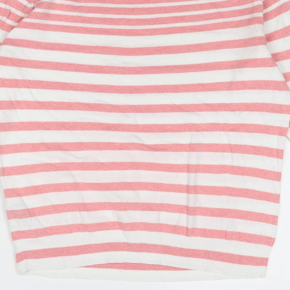 Crew Clothing Womens Pink Round Neck Striped Cotton Pullover Jumper Size 12