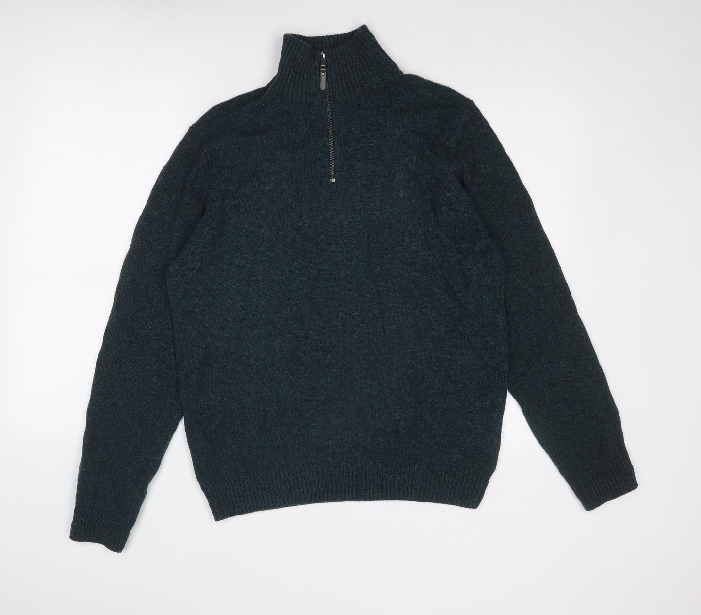 Marks and Spencer Mens Blue High Neck Acrylic Pullover Jumper Size XL Long Sleeve