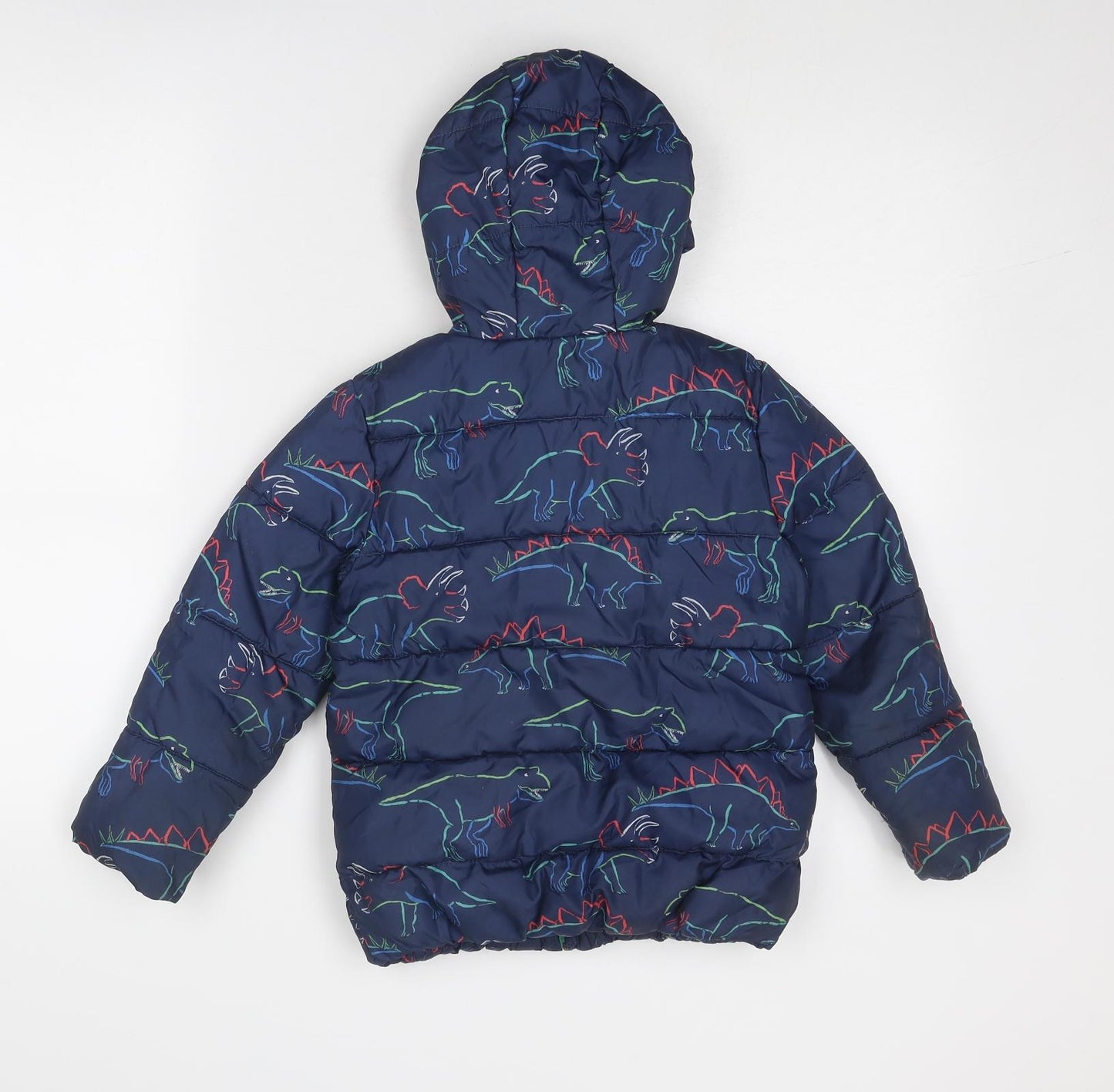 Marks and Spencer Boys Blue Geometric Puffer Jacket Jacket Size 5-6 Years Zip - Dinosaur Print