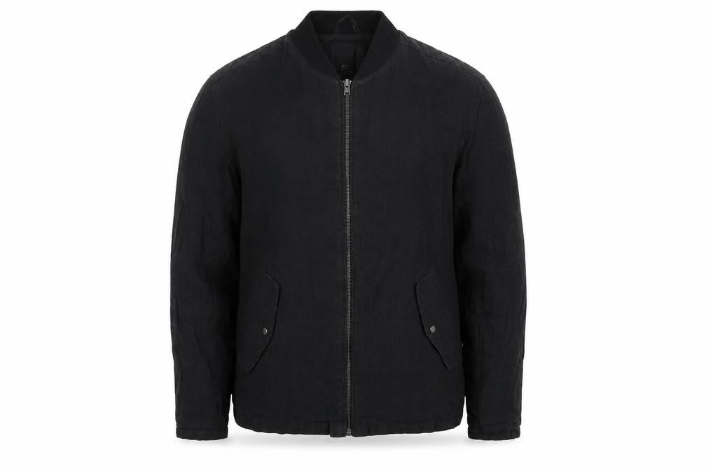 Front view of H&M men’s black jacket, size S, zip