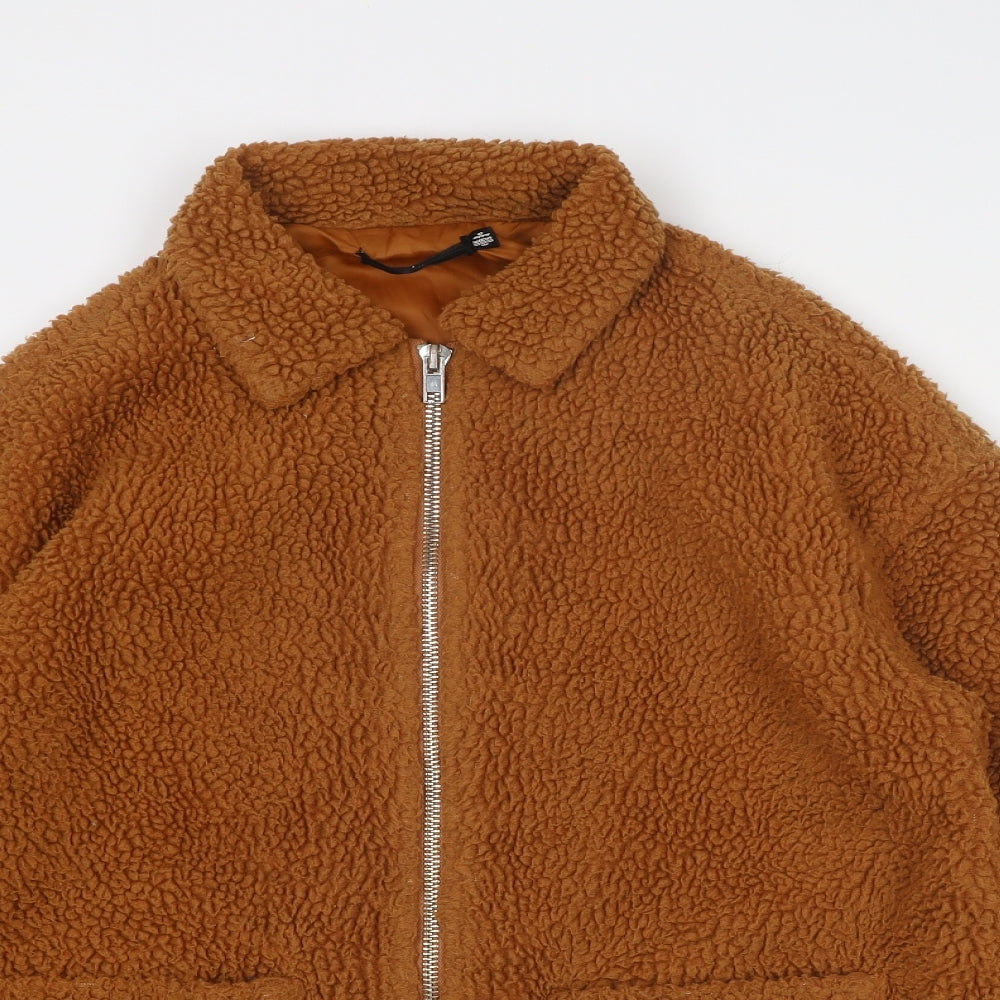 Missguided Womens Brown Jacket Size 8 Zip - Teddy Bear Style