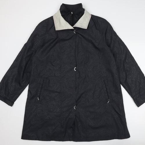 Junge Womens Black Geometric Overcoat Coat Size 12 Zip