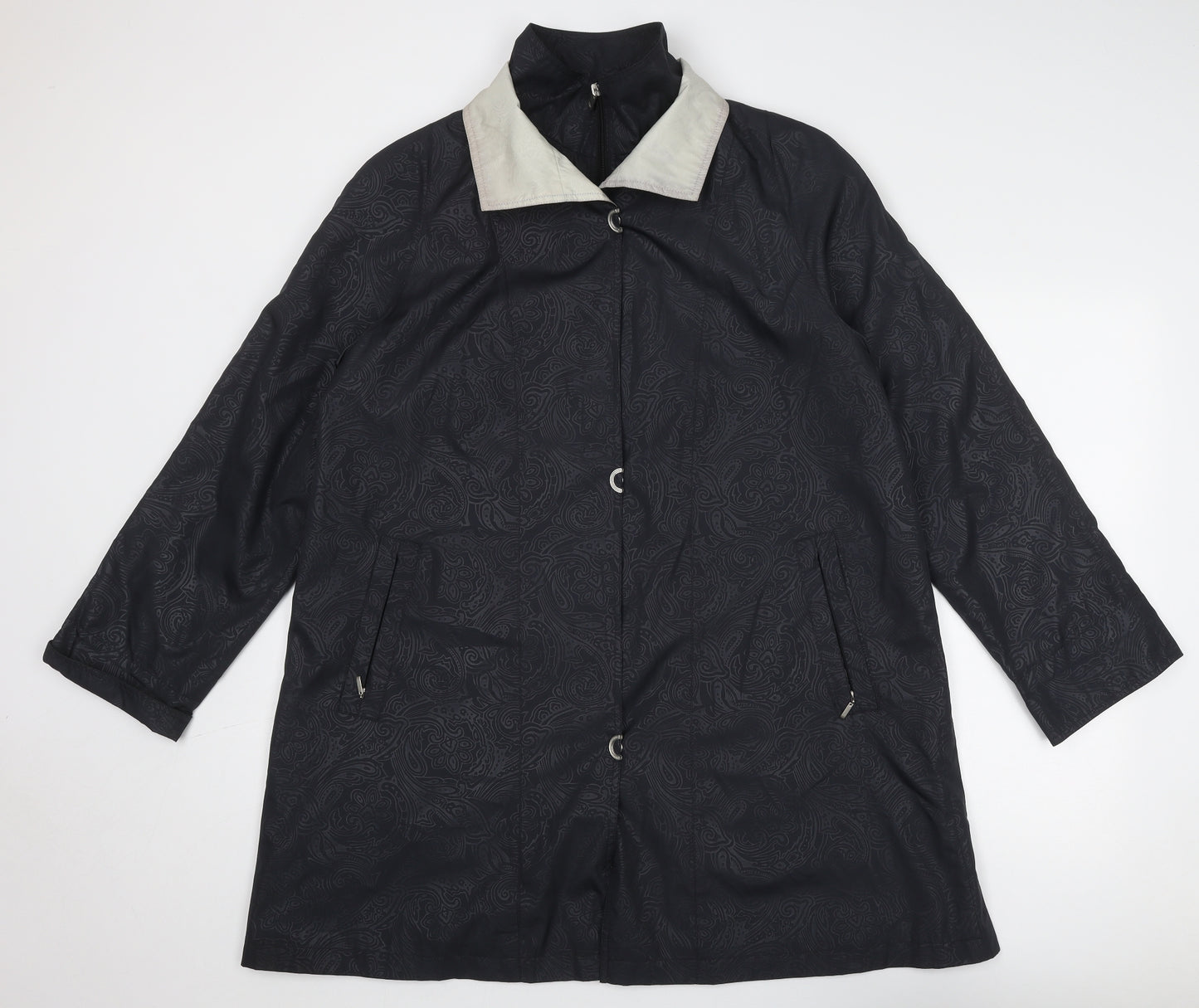 Junge Womens Black Geometric Overcoat Coat Size 12 Zip