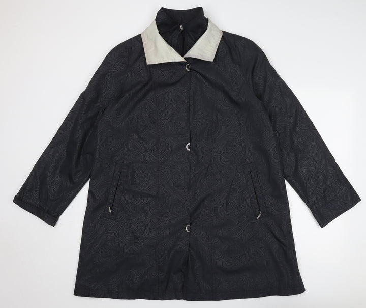 Junge Womens Black Geometric Overcoat Coat Size 12 Zip