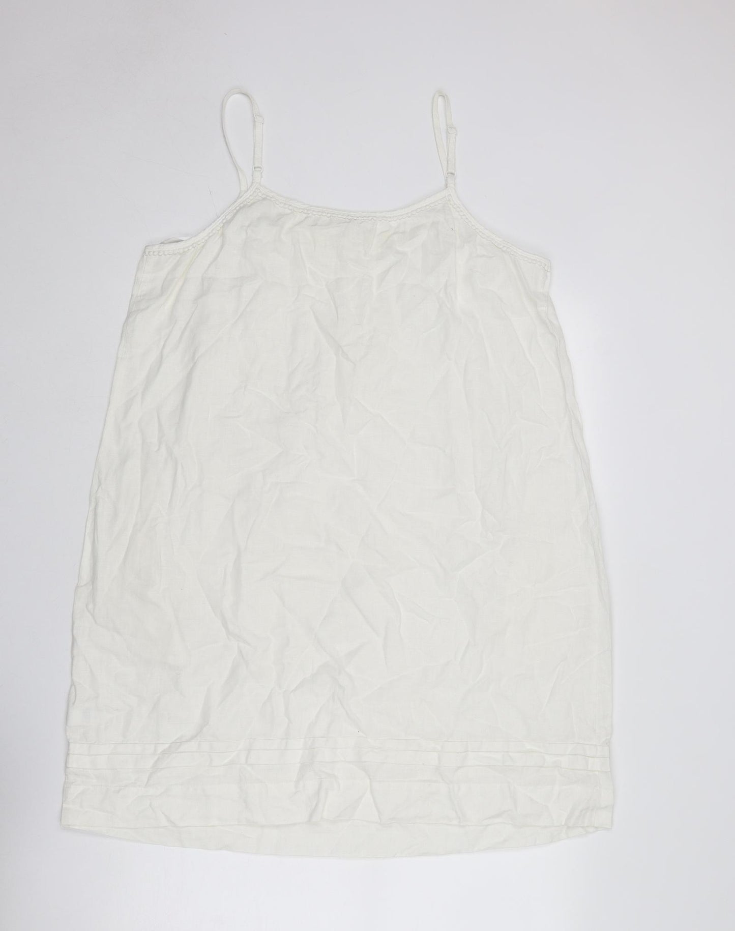 Monsoon Womens White Linen Tank Dress Size L Round Neck Pullover