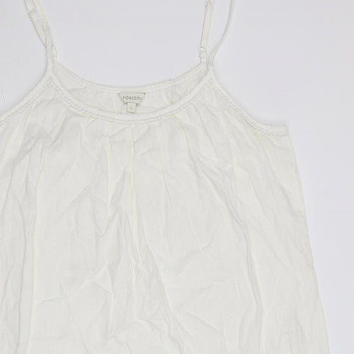 Monsoon Womens White Linen Tank Dress Size L Round Neck Pullover