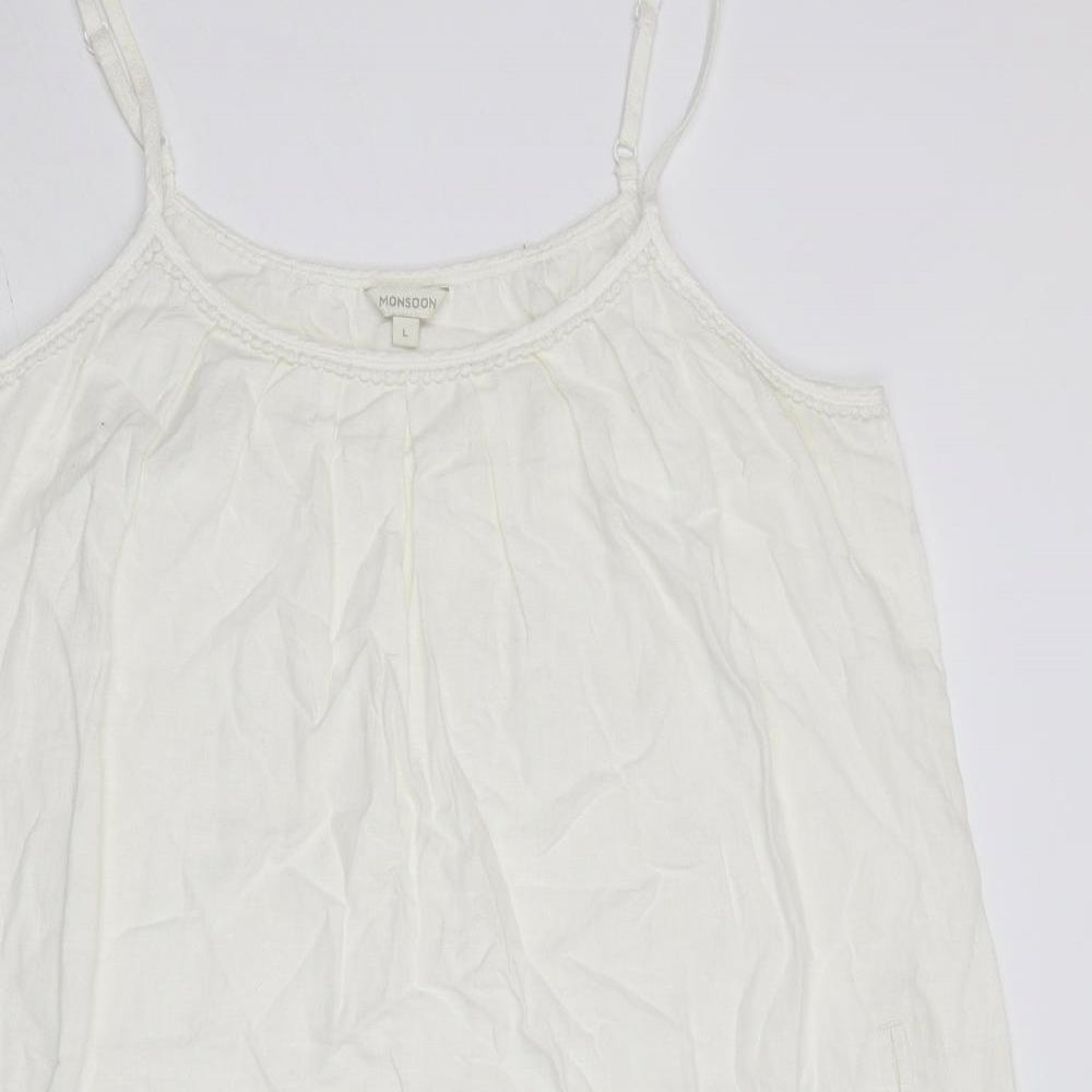 Monsoon Womens White Linen Tank Dress Size L Round Neck Pullover
