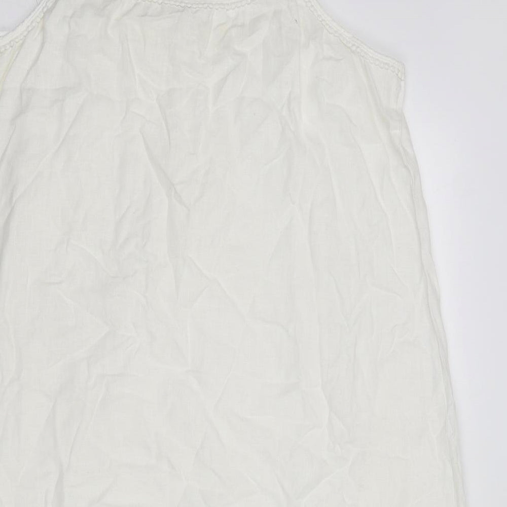 Monsoon Womens White Linen Tank Dress Size L Round Neck Pullover