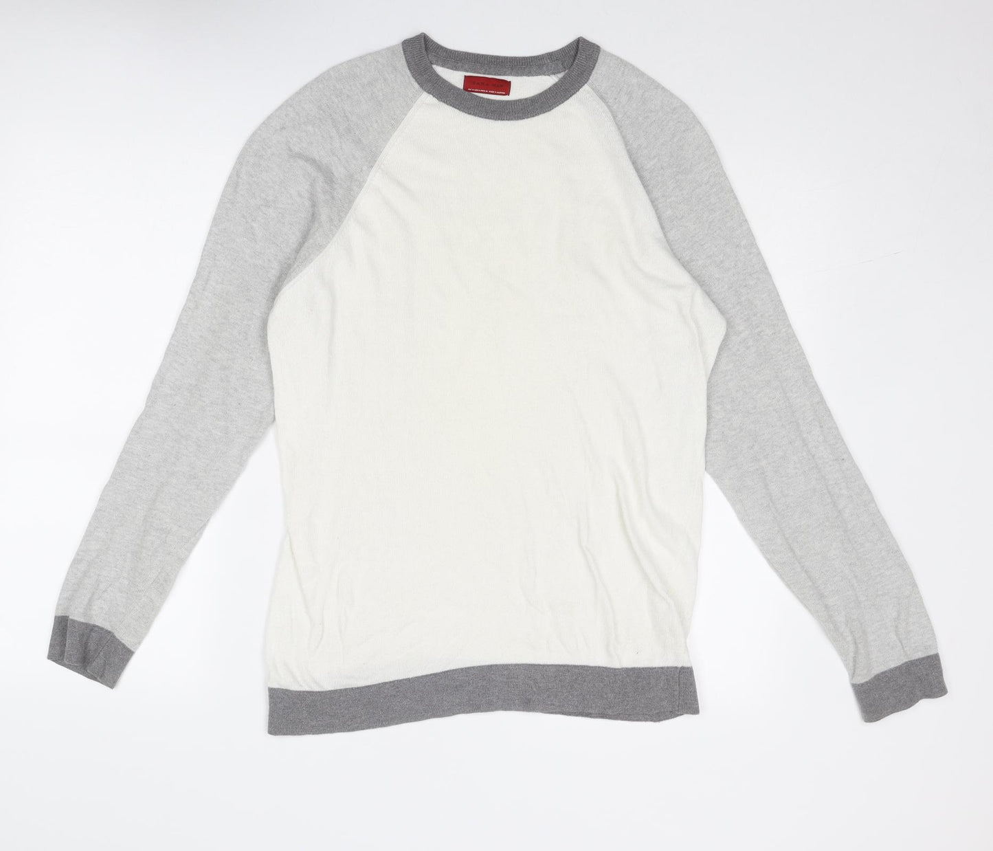 Zara Mens Grey Round Neck Acrylic Pullover Jumper Size M Long Sleeve