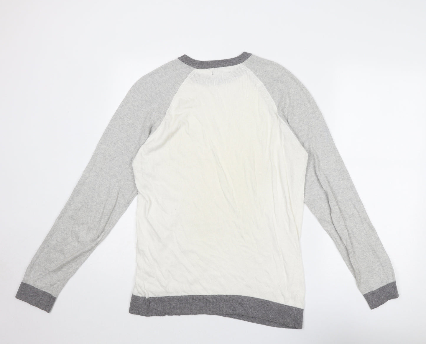 Zara Mens Grey Round Neck Acrylic Pullover Jumper Size M Long Sleeve