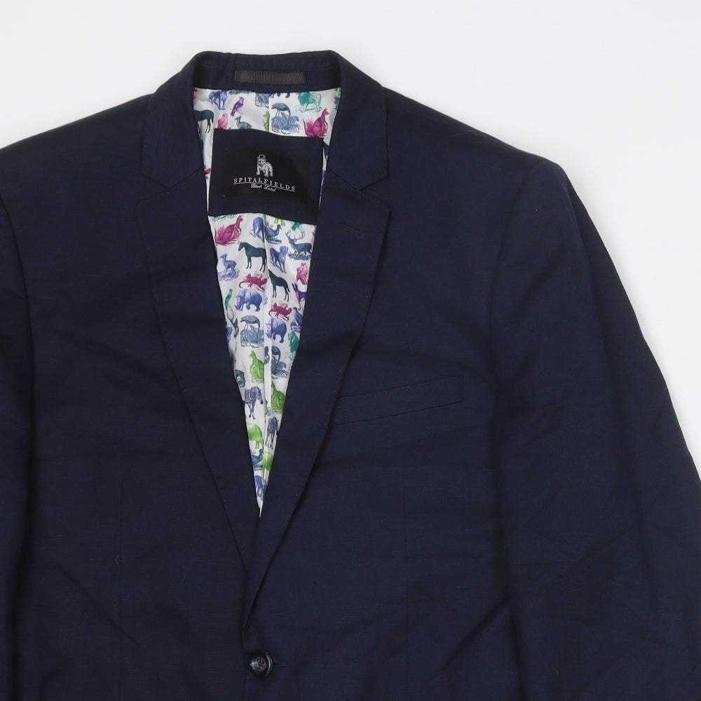 Spitalfields Mens Blue Cotton Jacket Suit Jacket Size 40 Regular