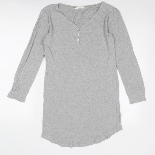 Marks and Spencer Womens Grey Cotton T-Shirt Dress Size 10 V-Neck Button