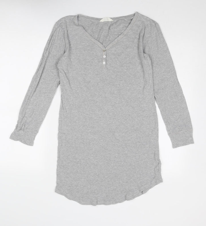 Marks and Spencer Womens Grey Cotton T-Shirt Dress Size 10 V-Neck Button