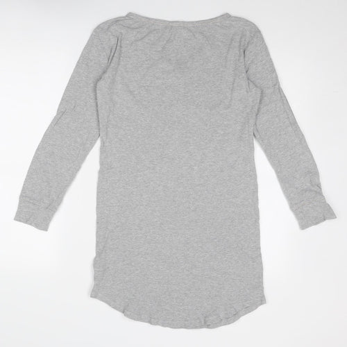 Marks and Spencer Womens Grey Cotton T-Shirt Dress Size 10 V-Neck Button