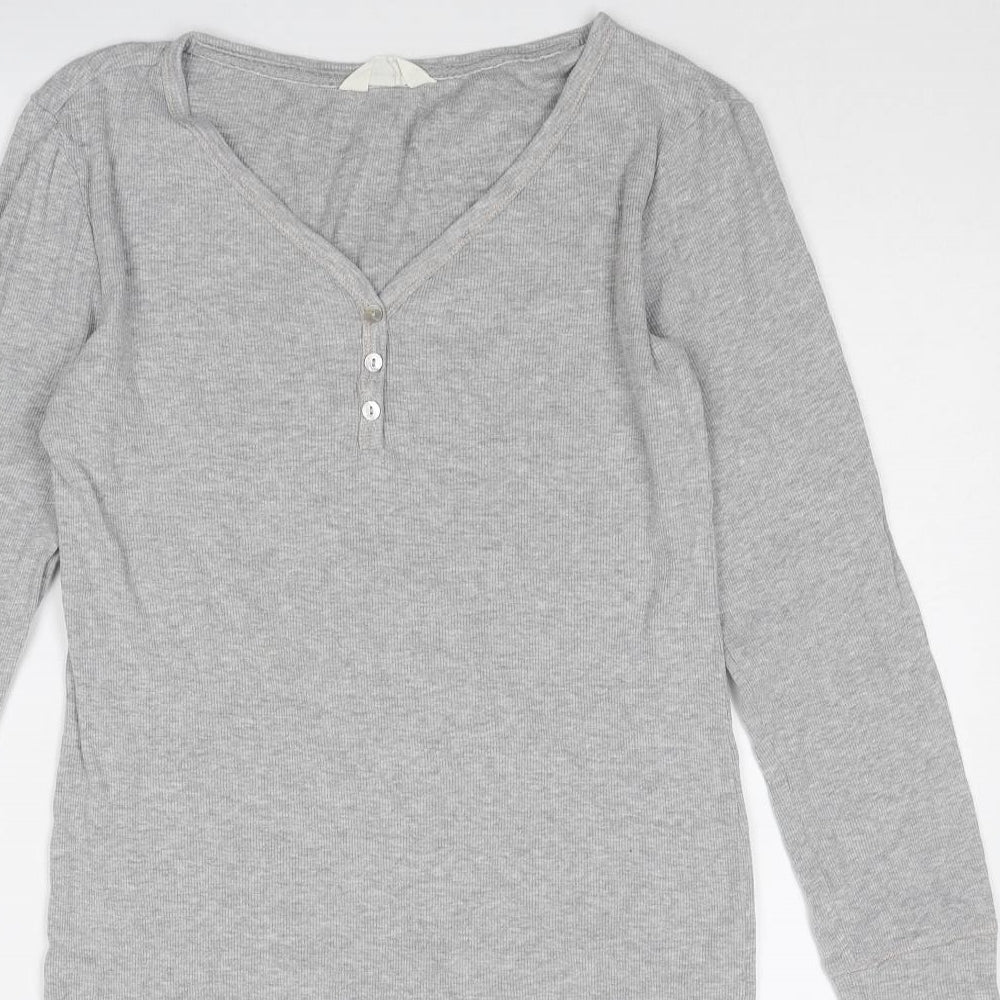 Marks and Spencer Womens Grey Cotton T-Shirt Dress Size 10 V-Neck Button