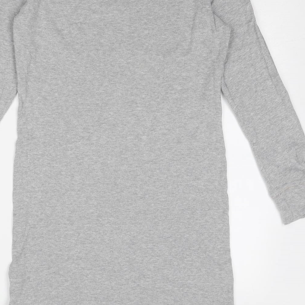 Marks and Spencer Womens Grey Cotton T-Shirt Dress Size 10 V-Neck Button